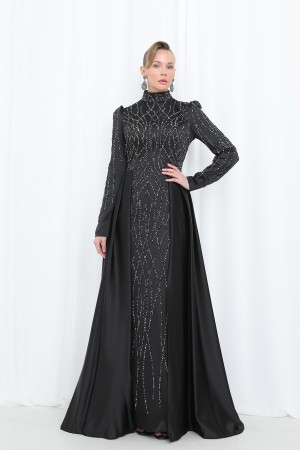 Women's Night Elegance Stone Embroidered Evening Dress -12561ELB Women's Night Elegance Stone Embroidered Evening Dress -12561ELB