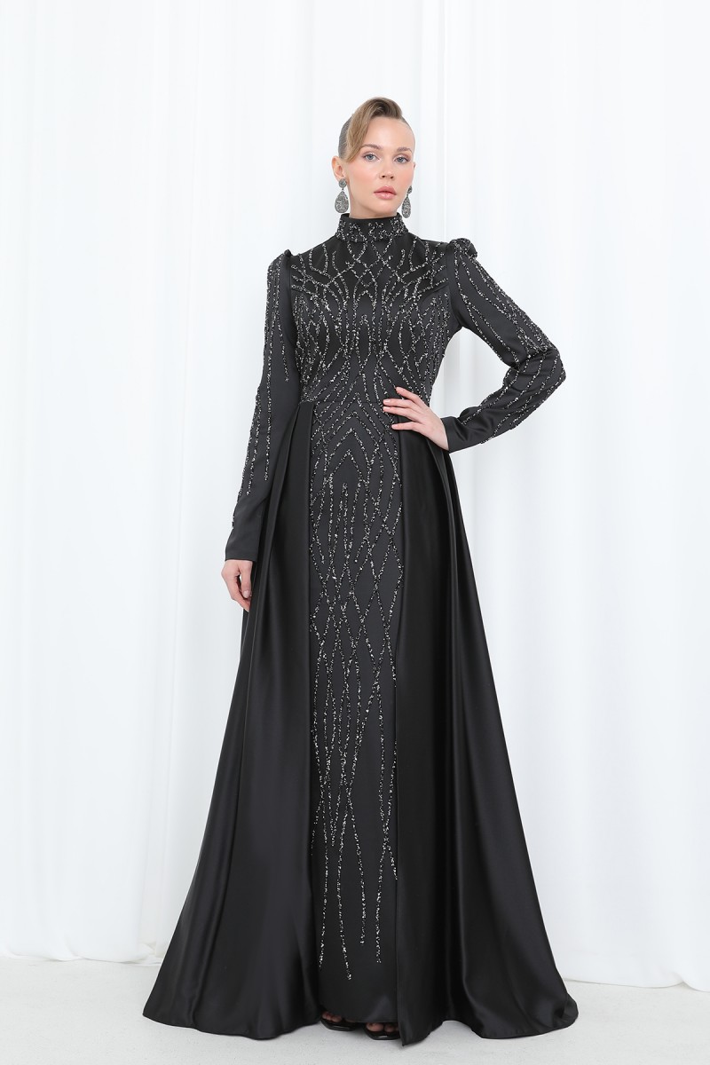 Women's Night Elegance Stone Embroidered Evening Dress -12561ELB Women's Night Elegance Stone Embroidered Evening Dress -12561ELB