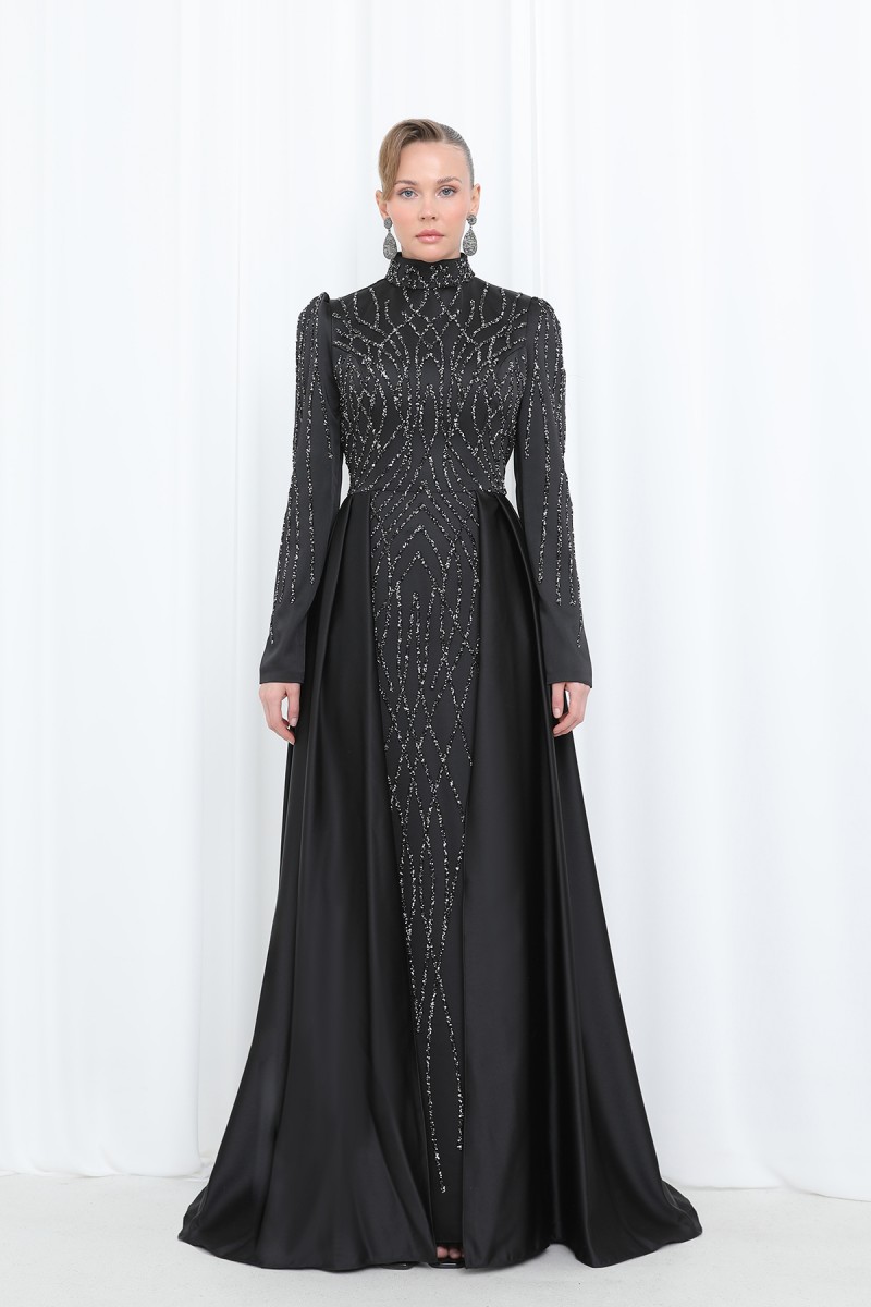 Women's Night Elegance Stone Embroidered Evening Dress -12561ELB Women's Night Elegance Stone Embroidered Evening Dress -12561ELB