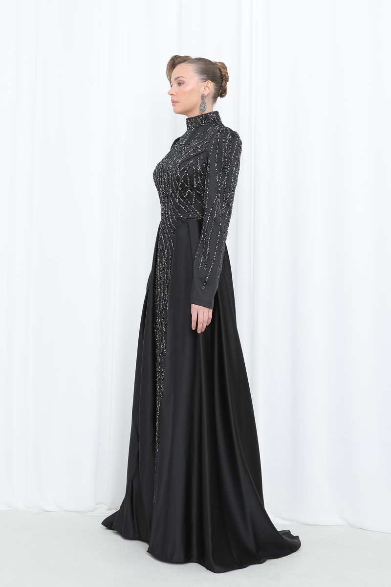 Women's Night Elegance Stone Embroidered Evening Dress -12561ELB Women's Night Elegance Stone Embroidered Evening Dress -12561ELB