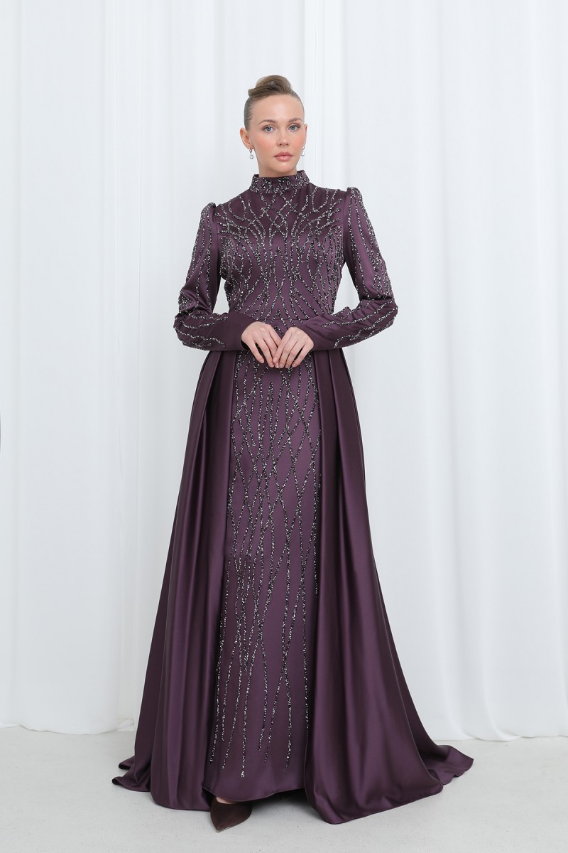 Women's Night Elegance Stone Embroidered Evening Dress -12561ELB Women's Night Elegance Stone Embroidered Evening Dress -12561ELB