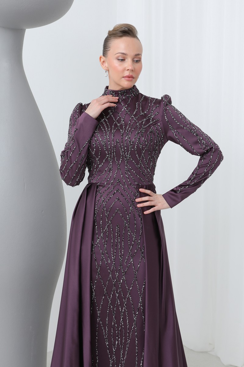Women's Night Elegance Stone Embroidered Evening Dress -12561ELB Women's Night Elegance Stone Embroidered Evening Dress -12561ELB