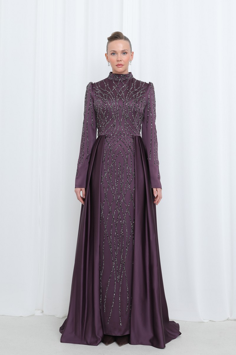 Women's Night Elegance Stone Embroidered Evening Dress -12561ELB Women's Night Elegance Stone Embroidered Evening Dress -12561ELB