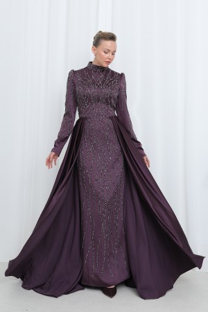 Women's Night Elegance Stone Embroidered Evening Dress -12561ELB Women's Night Elegance Stone Embroidered Evening Dress -12561ELB