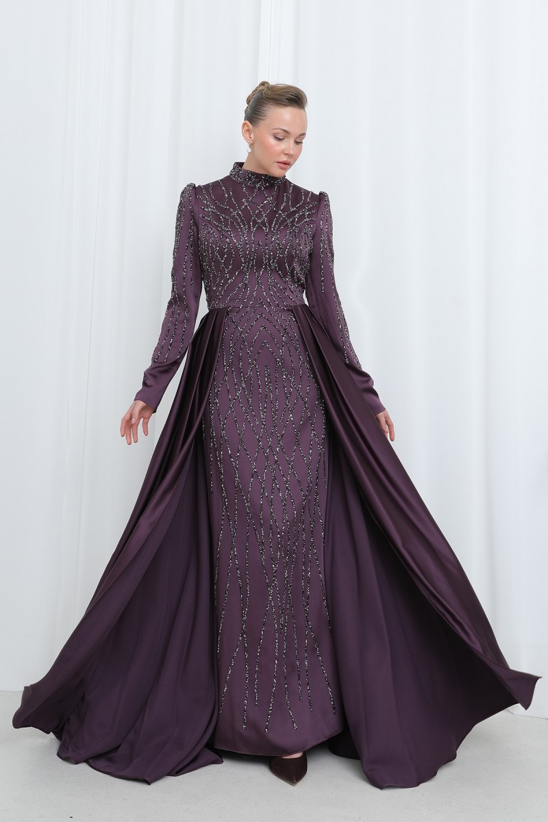 Women's Night Elegance Stone Embroidered Evening Dress -12561ELB Women's Night Elegance Stone Embroidered Evening Dress -12561ELB