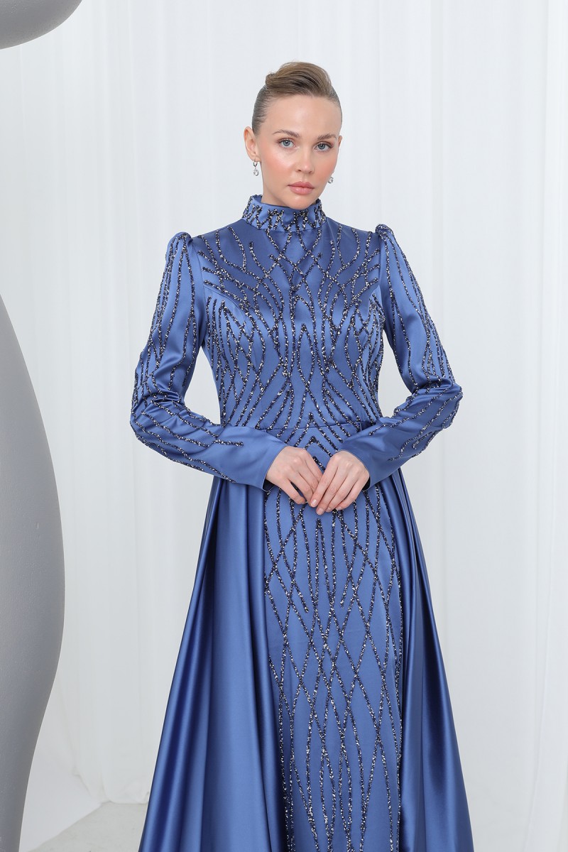 Women's Night Elegance Stone Embroidered Evening Dress -12561ELB Women's Night Elegance Stone Embroidered Evening Dress -12561ELB