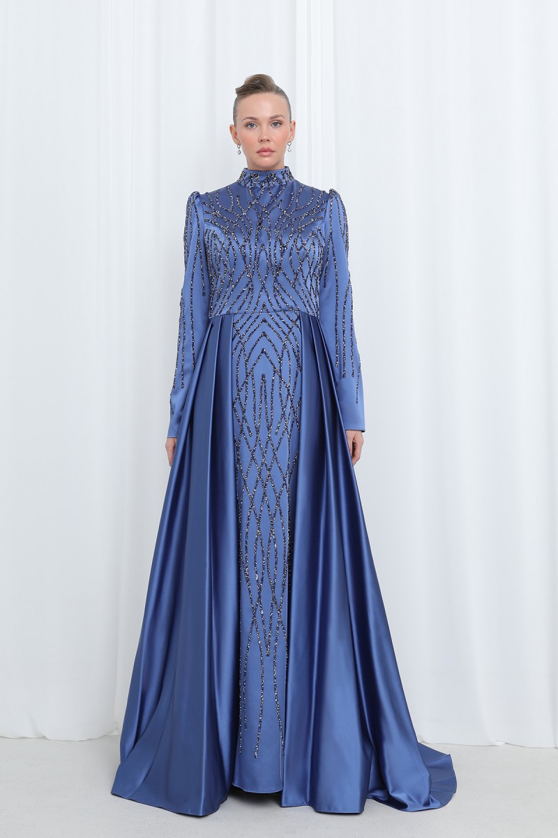 Women's Night Elegance Stone Embroidered Evening Dress -12561ELB Women's Night Elegance Stone Embroidered Evening Dress -12561ELB
