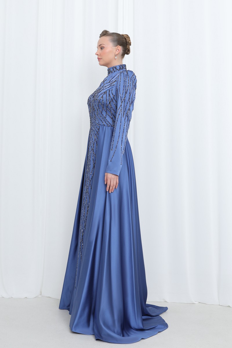 Women's Night Elegance Stone Embroidered Evening Dress -12561ELB Women's Night Elegance Stone Embroidered Evening Dress -12561ELB