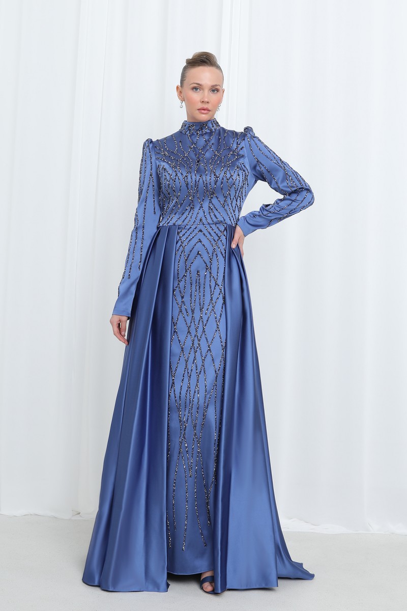 Women's Night Elegance Stone Embroidered Evening Dress -12561ELB Women's Night Elegance Stone Embroidered Evening Dress -12561ELB
