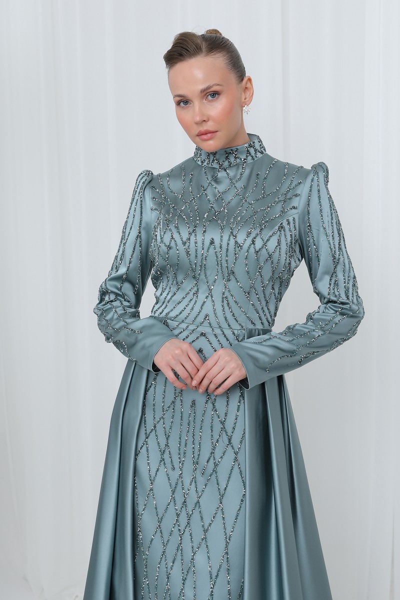 Women's Night Elegance Stone Embroidered Evening Dress -12561ELB Women's Night Elegance Stone Embroidered Evening Dress -12561ELB