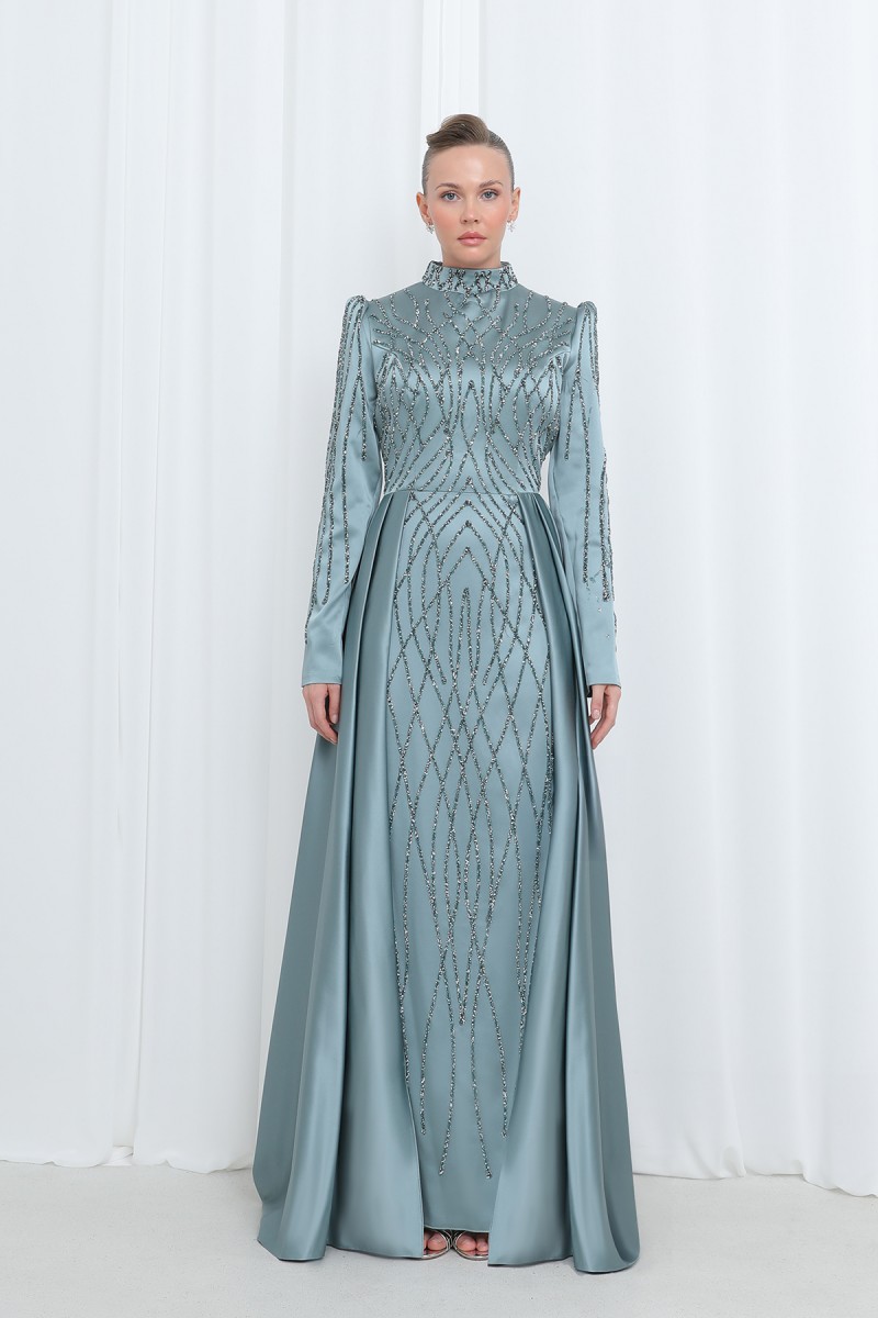 Women's Night Elegance Stone Embroidered Evening Dress -12561ELB Women's Night Elegance Stone Embroidered Evening Dress -12561ELB