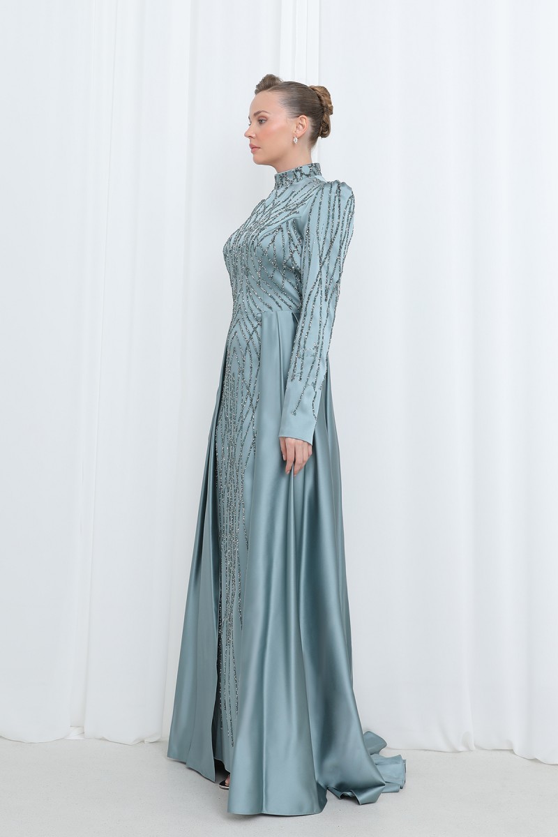 Women's Night Elegance Stone Embroidered Evening Dress -12561ELB Women's Night Elegance Stone Embroidered Evening Dress -12561ELB