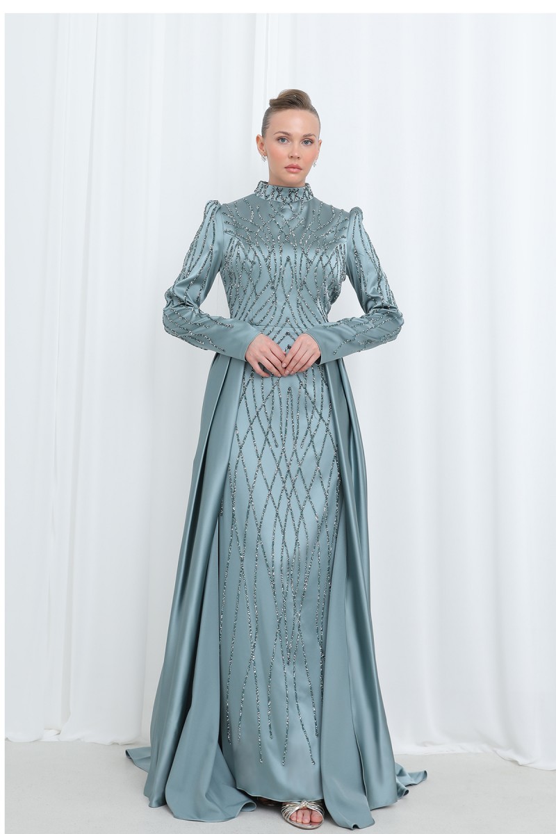 Women's Night Elegance Stone Embroidered Evening Dress -12561ELB Women's Night Elegance Stone Embroidered Evening Dress -12561ELB