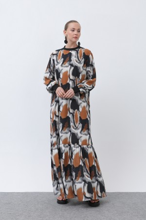 Women's Ribbed Collar Patterned Dress - 12606ELB