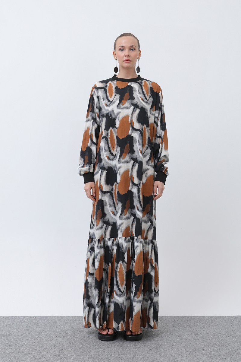 Women's Ribbed Collar Patterned Dress - 12606ELB