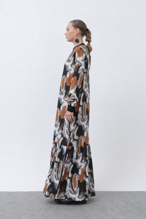 Women's Ribbed Collar Patterned Dress - 12606ELB