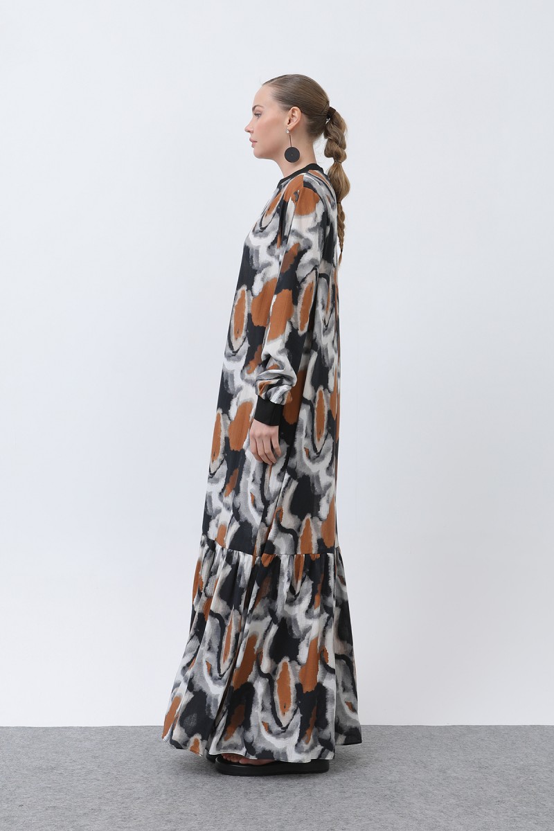 Women's Ribbed Collar Patterned Dress - 12606ELB