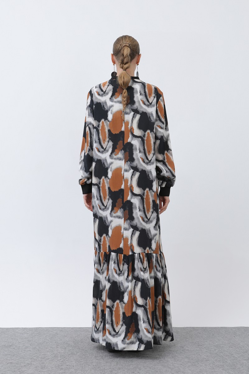 Women's Ribbed Collar Patterned Dress - 12606ELB