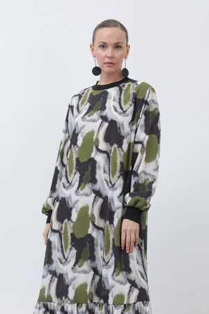 Women's Ribbed Collar Patterned Dress - 12606ELB