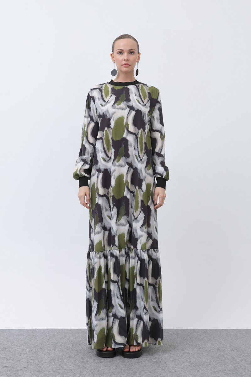 Women's Ribbed Collar Patterned Dress - 12606ELB
