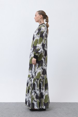 Women's Ribbed Collar Patterned Dress - 12606ELB