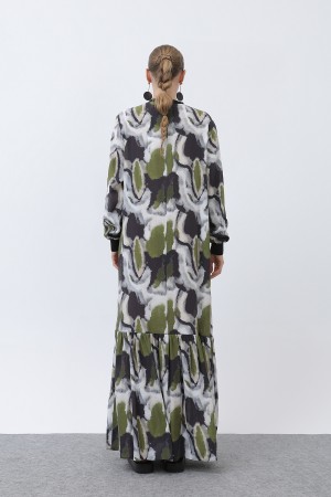 Women's Ribbed Collar Patterned Dress - 12606ELB