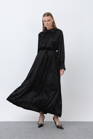 Women's Front Zipper Drape Detail Lace-Up Dress - 12607ELB Women's Front Zipper Drape Detail Lace-Up Dress - 12607ELB