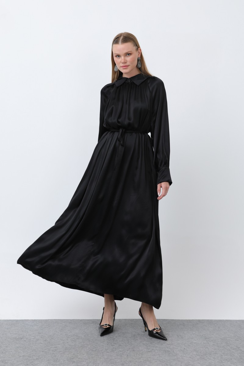 Women's Front Zipper Drape Detail Lace-Up Dress - 12607ELB Women's Front Zipper Drape Detail Lace-Up Dress - 12607ELB