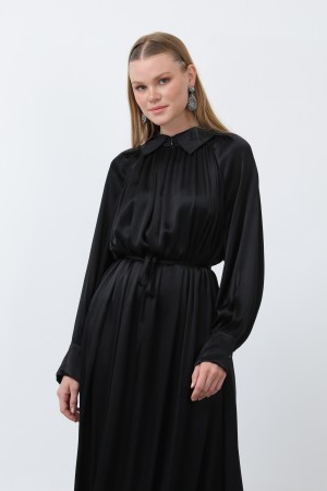 Women's Front Zipper Drape Detail Lace-Up Dress - 12607ELB Women's Front Zipper Drape Detail Lace-Up Dress - 12607ELB