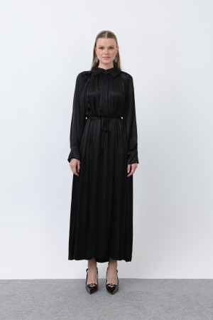 Women's Front Zipper Drape Detail Lace-Up Dress - 12607ELB Women's Front Zipper Drape Detail Lace-Up Dress - 12607ELB