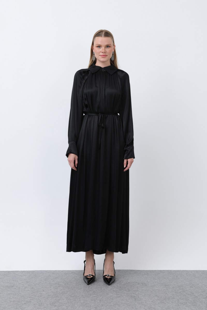 Women's Front Zipper Drape Detail Lace-Up Dress - 12607ELB Women's Front Zipper Drape Detail Lace-Up Dress - 12607ELB