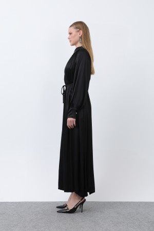 Women's Front Zipper Drape Detail Lace-Up Dress - 12607ELB Women's Front Zipper Drape Detail Lace-Up Dress - 12607ELB