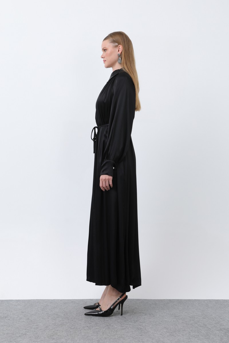 Women's Front Zipper Drape Detail Lace-Up Dress - 12607ELB Women's Front Zipper Drape Detail Lace-Up Dress - 12607ELB