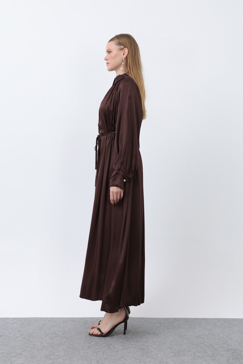 Kadın Önü Fermuar Drape Detaylı Bağcıklı Elbise - 12607ELB Kadın Önü Fermuar Drape Detaylı Bağcıklı Elbise - 12607ELB
