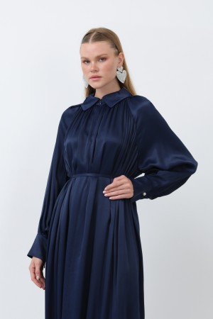 Kadın Önü Fermuar Drape Detaylı Bağcıklı Elbise - 12607ELB Kadın Önü Fermuar Drape Detaylı Bağcıklı Elbise - 12607ELB