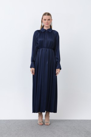 Kadın Önü Fermuar Drape Detaylı Bağcıklı Elbise - 12607ELB Kadın Önü Fermuar Drape Detaylı Bağcıklı Elbise - 12607ELB