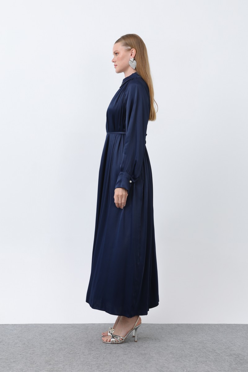 Kadın Önü Fermuar Drape Detaylı Bağcıklı Elbise - 12607ELB Kadın Önü Fermuar Drape Detaylı Bağcıklı Elbise - 12607ELB