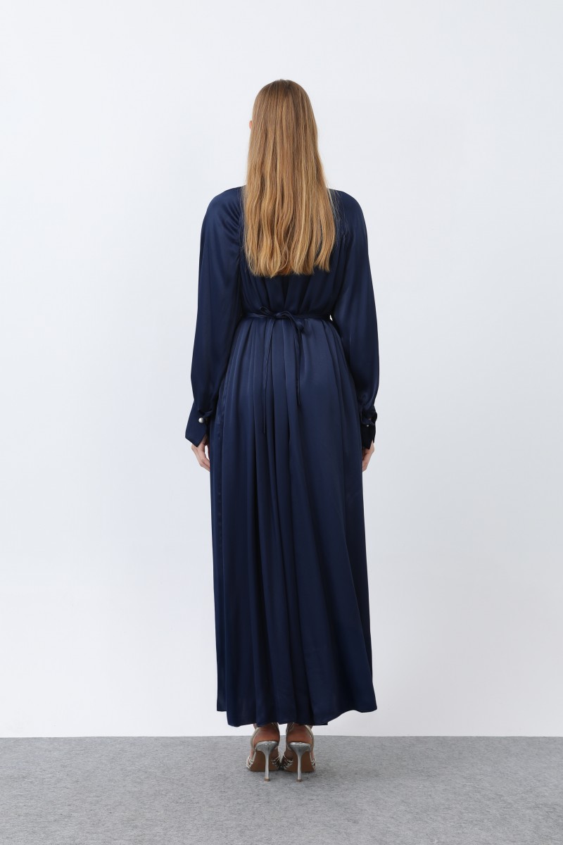 Kadın Önü Fermuar Drape Detaylı Bağcıklı Elbise - 12607ELB Kadın Önü Fermuar Drape Detaylı Bağcıklı Elbise - 12607ELB