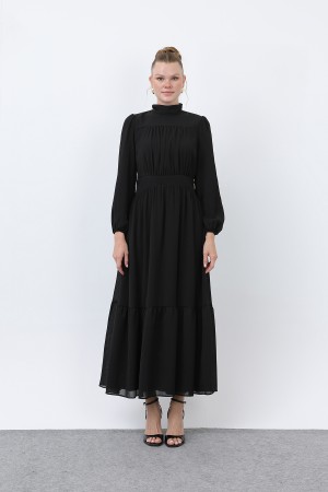Kadın Drape Detaylı Yüksek Yaka Elbise - 12613ELB Kadın Drape Detaylı Yüksek Yaka Elbise - 12613ELB