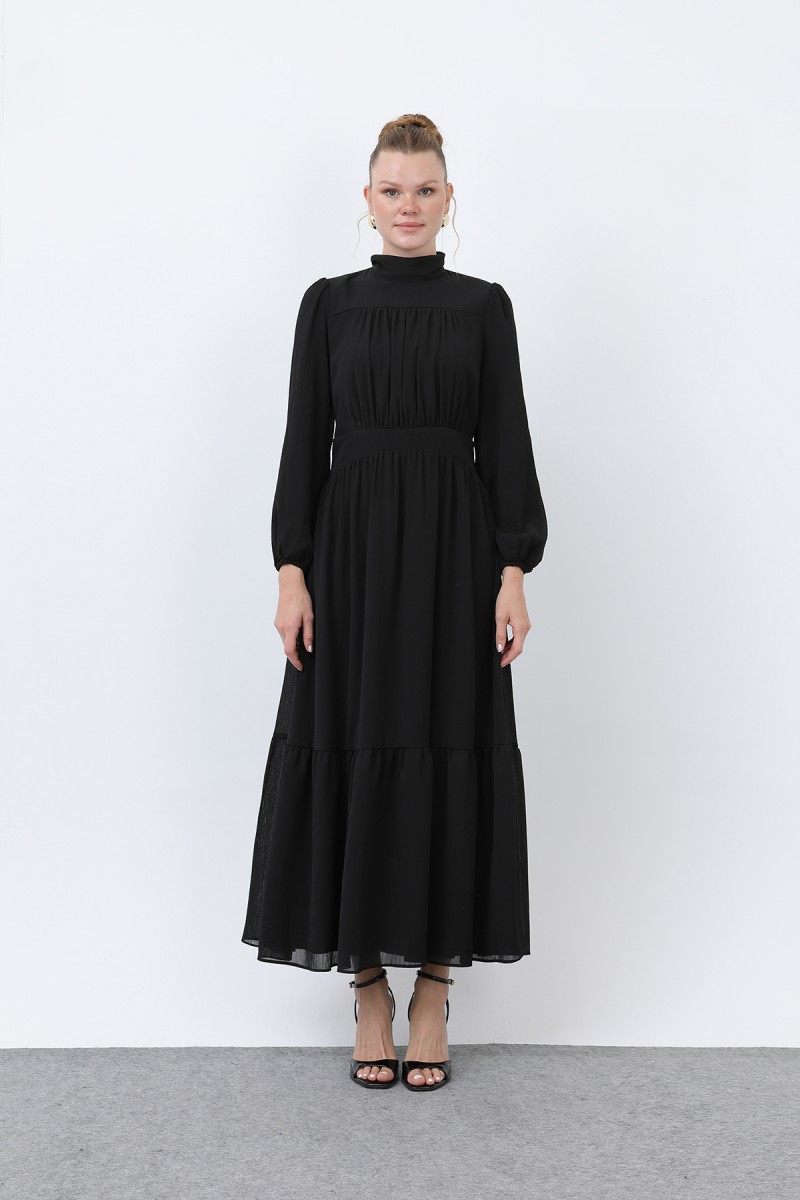 Kadın Drape Detaylı Yüksek Yaka Elbise - 12613ELB Kadın Drape Detaylı Yüksek Yaka Elbise - 12613ELB