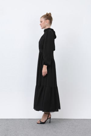 Kadın Drape Detaylı Yüksek Yaka Elbise - 12613ELB Kadın Drape Detaylı Yüksek Yaka Elbise - 12613ELB
