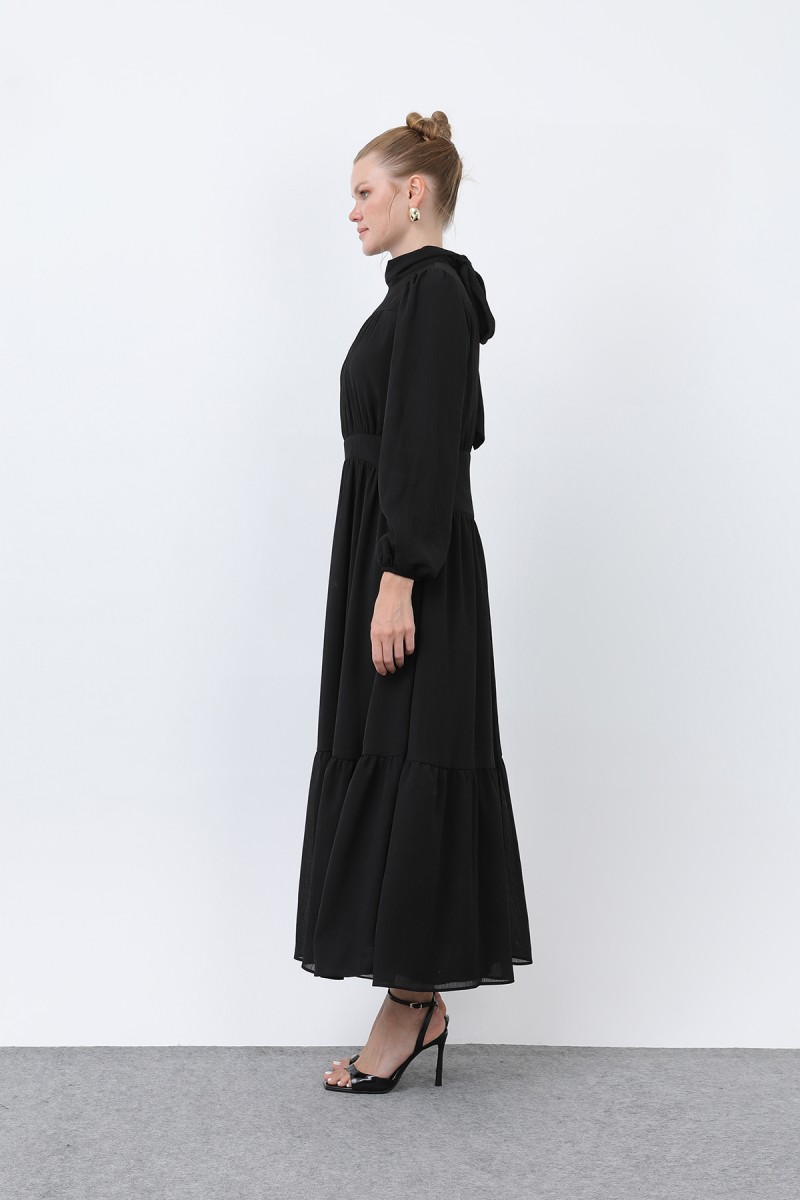Kadın Drape Detaylı Yüksek Yaka Elbise - 12613ELB Kadın Drape Detaylı Yüksek Yaka Elbise - 12613ELB