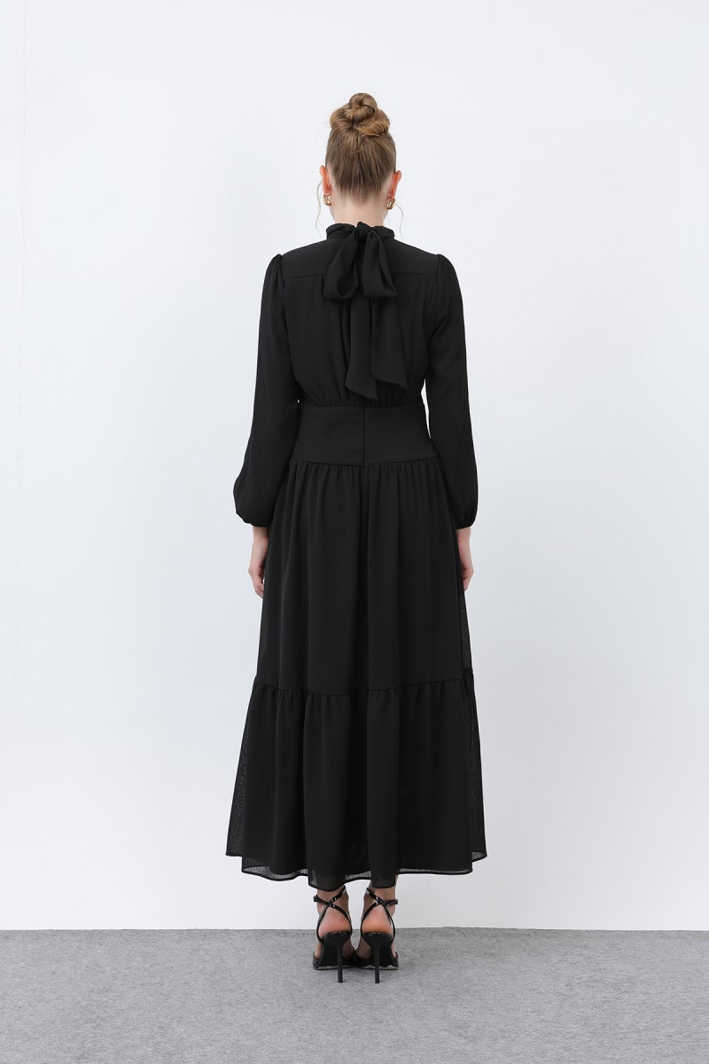 Kadın Drape Detaylı Yüksek Yaka Elbise - 12613ELB Kadın Drape Detaylı Yüksek Yaka Elbise - 12613ELB