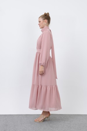 Kadın Drape Detaylı Yüksek Yaka Elbise - 12613ELB