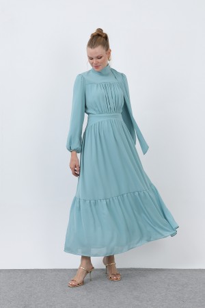 Kadın Drape Detaylı Yüksek Yaka Elbise - 12613ELB Kadın Drape Detaylı Yüksek Yaka Elbise - 12613ELB