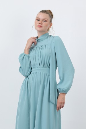 Kadın Drape Detaylı Yüksek Yaka Elbise - 12613ELB Kadın Drape Detaylı Yüksek Yaka Elbise - 12613ELB