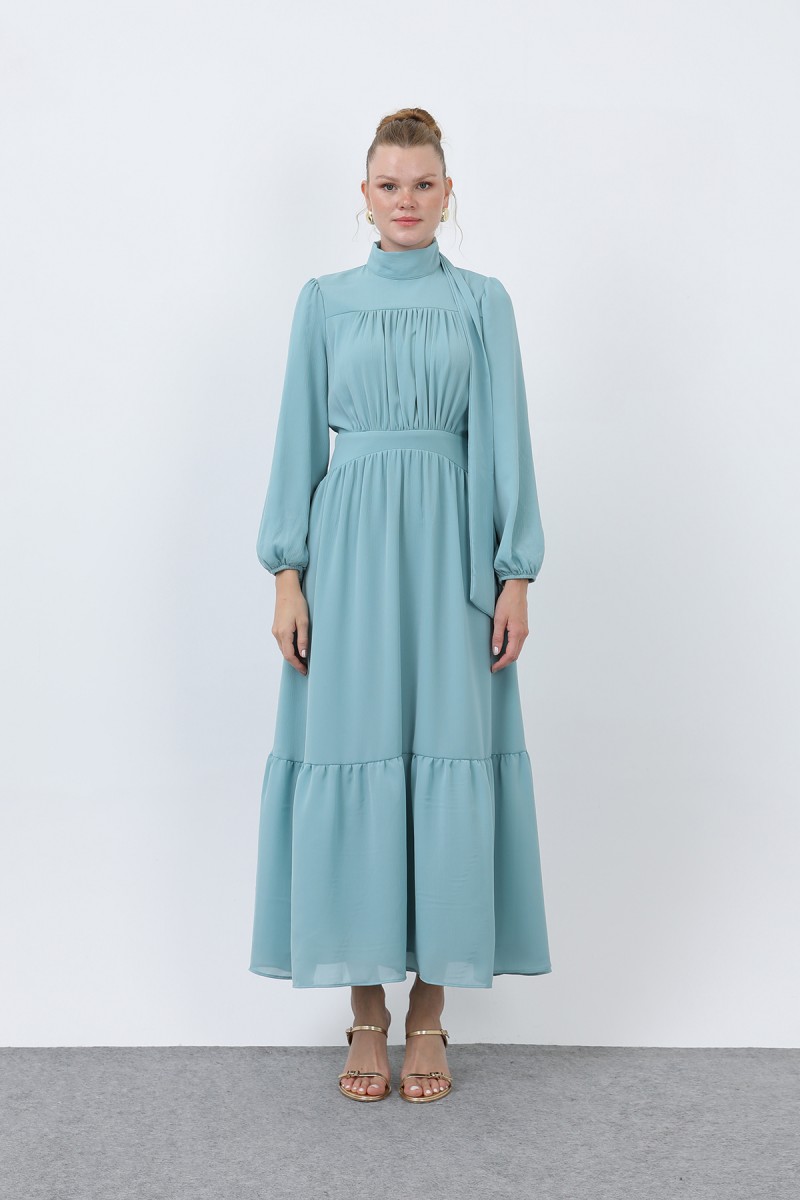 Kadın Drape Detaylı Yüksek Yaka Elbise - 12613ELB Kadın Drape Detaylı Yüksek Yaka Elbise - 12613ELB