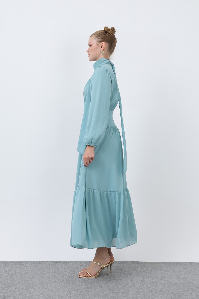 Kadın Drape Detaylı Yüksek Yaka Elbise - 12613ELB Kadın Drape Detaylı Yüksek Yaka Elbise - 12613ELB
