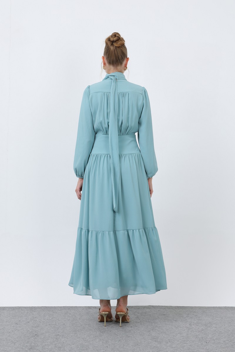 Kadın Drape Detaylı Yüksek Yaka Elbise - 12613ELB Kadın Drape Detaylı Yüksek Yaka Elbise - 12613ELB