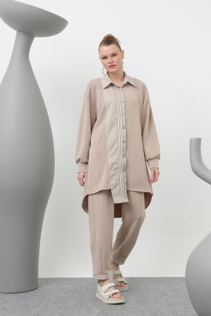 Women's garnished stripe detailed suit - 14297TKS